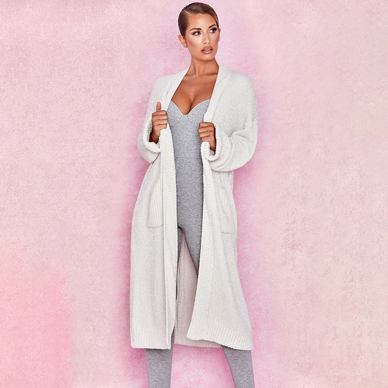 Женский вязаный кардиган свитер Fuedage повседневный длинный кардиган-ветровка с