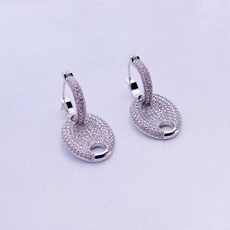 

Fashion full inlay micro shiny zircon earrings drop high quality gold plated jewelry