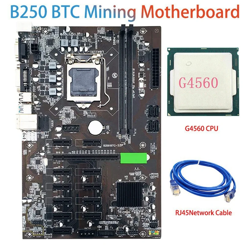 Материнская плата B250C для майнинга BTC 12 слотов графической карты LGA 1151 с сетевым