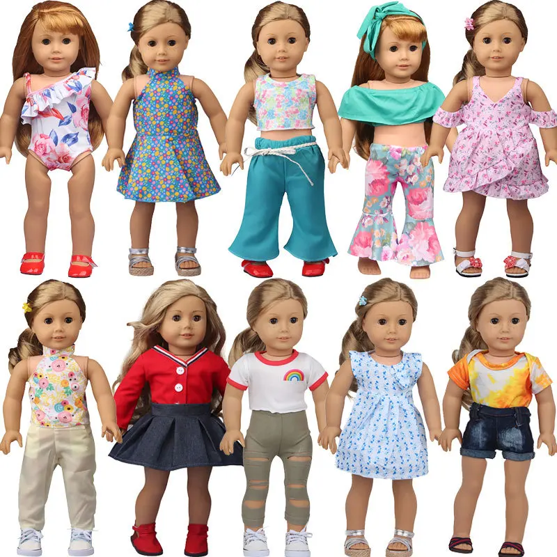 10 pzas/lote de moda Set de ropa para mu&ntilde;eca ropa de ni&ntilde;a americana ropa de la mu&ntilde;eca de 18 pulgadas para los ni&ntilde;os mejor regalo-0
