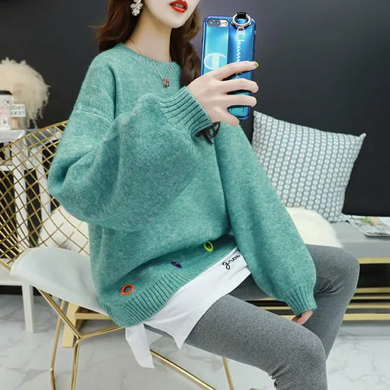 

2021 Autumn Women's Sweater Fashion Korean O Neck Long Sleeve Knitted Pullover Casual Loose Cute Thick Sweater Women