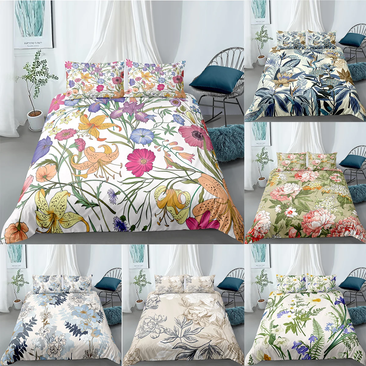 

Комплекты постельного белья в пасторальном стиле, с цветочным принтом листьев, пододеяльник, модные мягкие одеяла, домашнее стеганое одеял...
