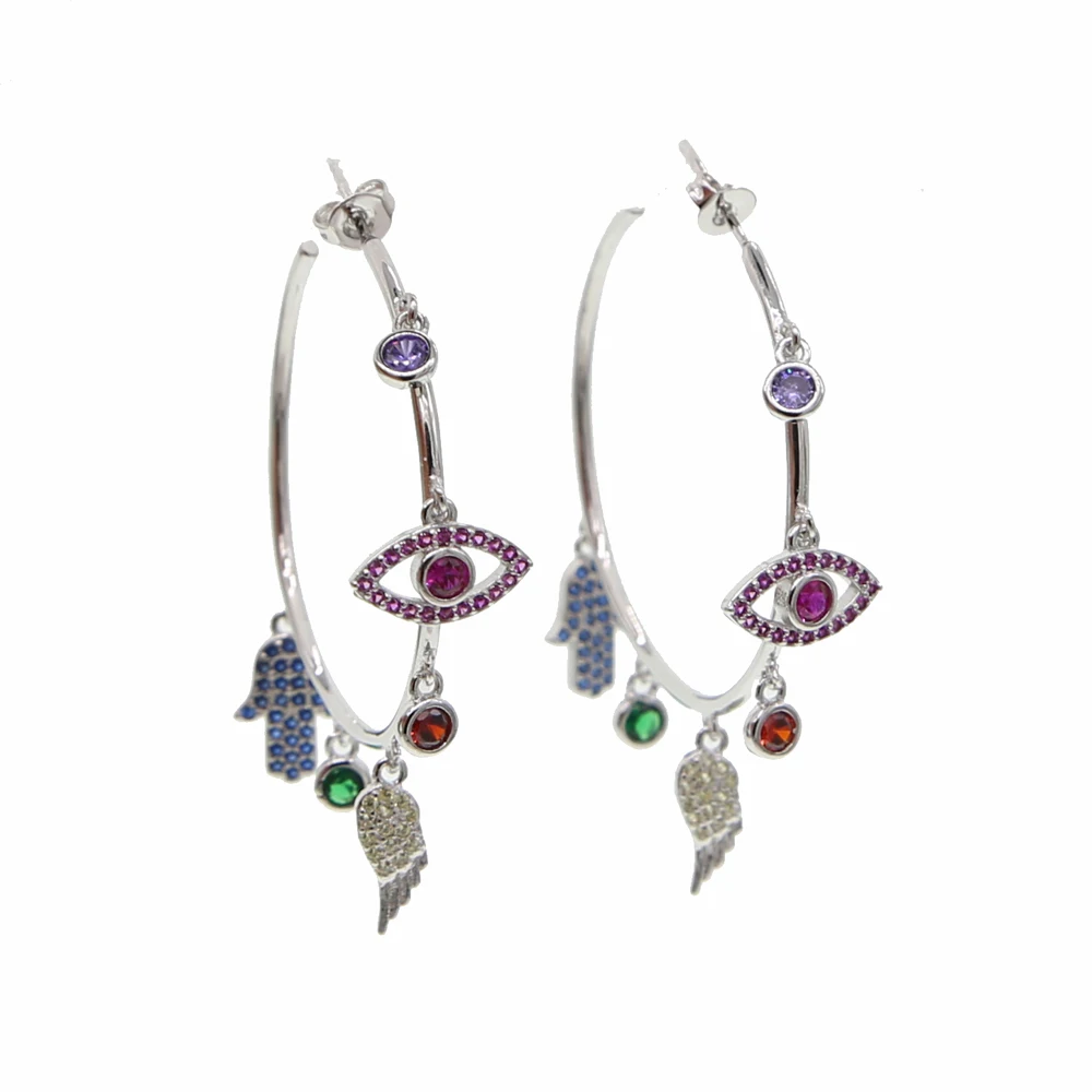 Красочные cz вымощенные талисманы обруч серьги сглаза крыло хамса руки великолепные Потрясающие европейские женские серьги