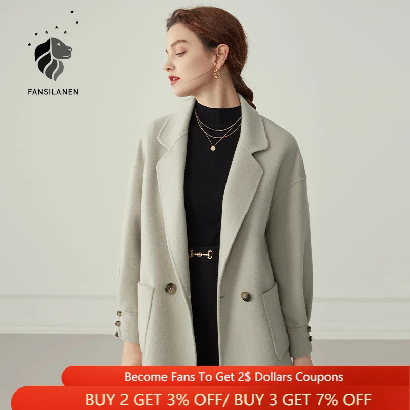 

Женский Короткий Повседневный Блейзер fansilzin, кашемировый винтажный пиджак в стиле оверсайз из 100% шерсти с карманами, зимнее шерстяное пальт...