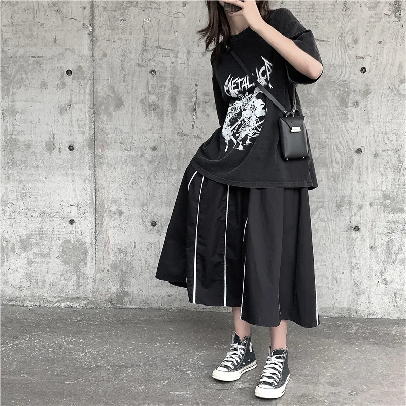 

SuperAen 2021 New Design Solid Black A Line Casual Mid-Calf Skirts Womens
