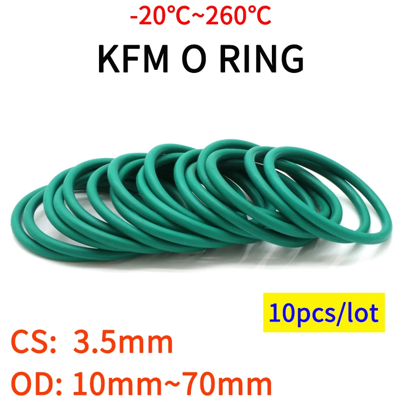 

10pcs CS3.5mm OD 10~70mm Green FKM Fluorine Rubber O Ring Sealing Gasket Insulation Oil High Temperature Resistance Green