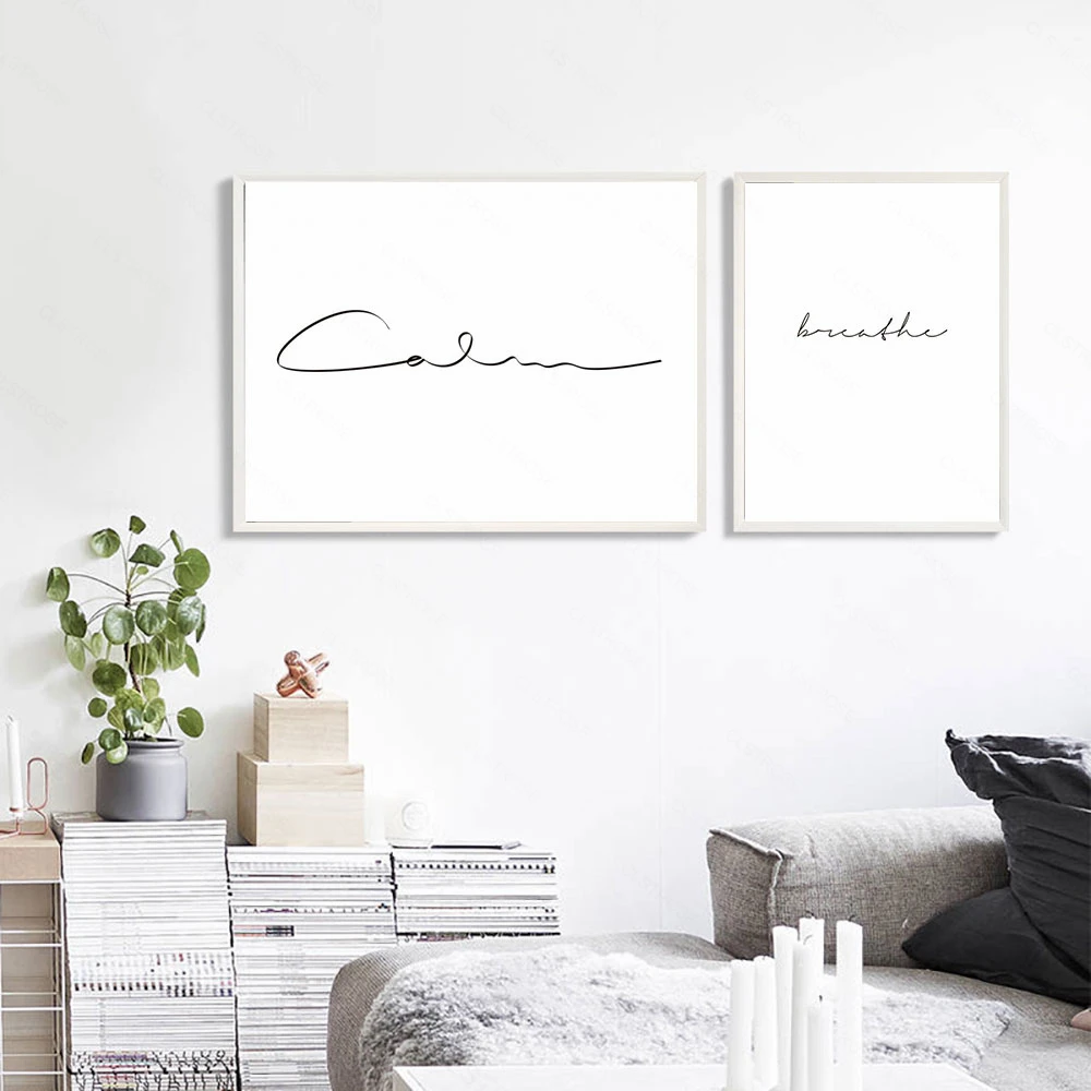 

Breathe Calm Words Canvas Poster Nordic Decoration Scandinavian Wall Art Print Painting Decorative Picture Unframed
