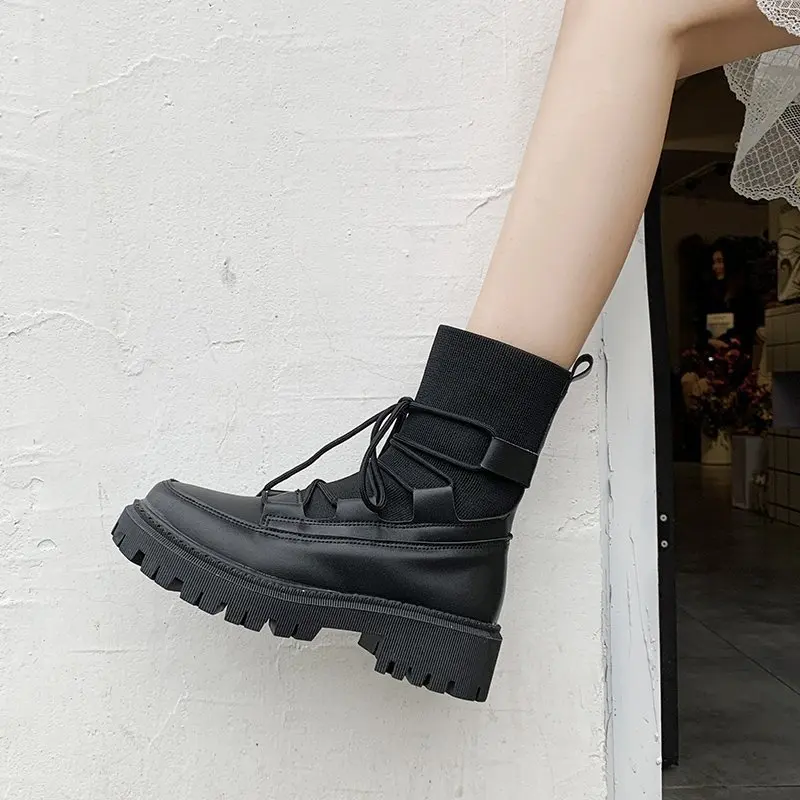 

Nice New Boots Women Platform Shoes Thinken Heel Chunky Sneakers Black Punk Boots Shoes Height Increasing Botas De Mujer