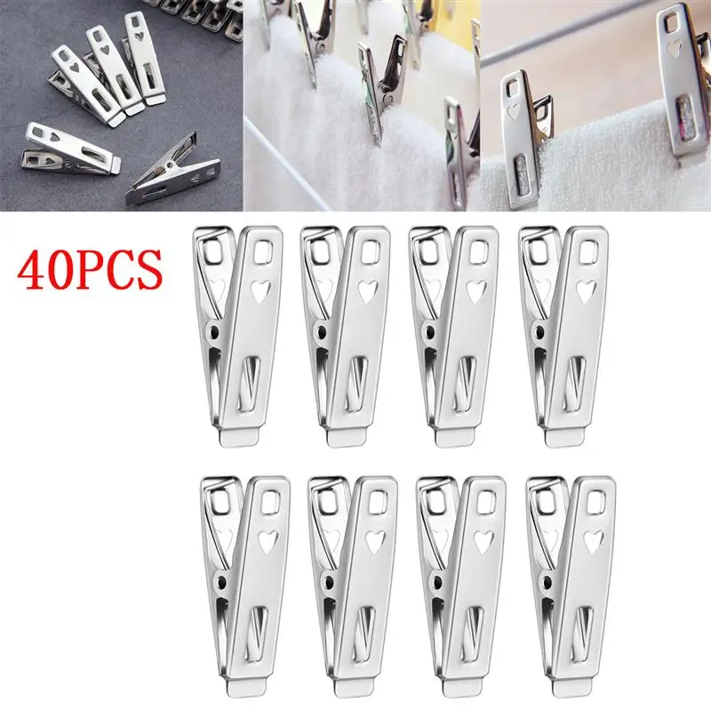 

BESTOMZ 40pcs Clothes Pins Metal Antiskid Stainless Steel Windproof Clothes Drying Hanger Clothespins Clothes Clips Clothes Pegs
