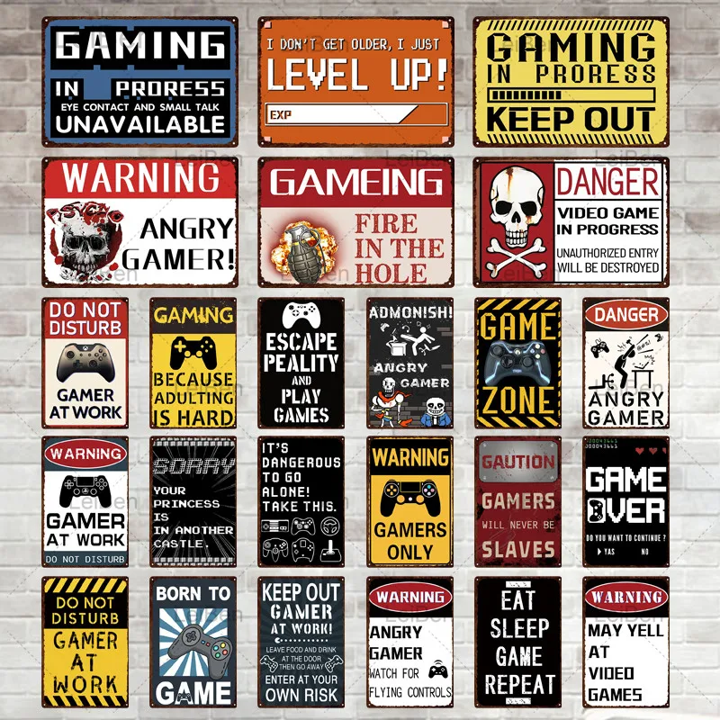 

Classic Video Games Vintage Tin Sign Gamer Room Decor Warning Angry Gamer Retro Metal Plaque Wall Decorative Plate Iron Painting
