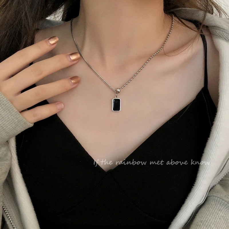 

Women's Stainless Steel Necklace Korean 2020 New Fine Black Enamel Pendant Luxury Dainty Necklace Gifts For Women Jewelry