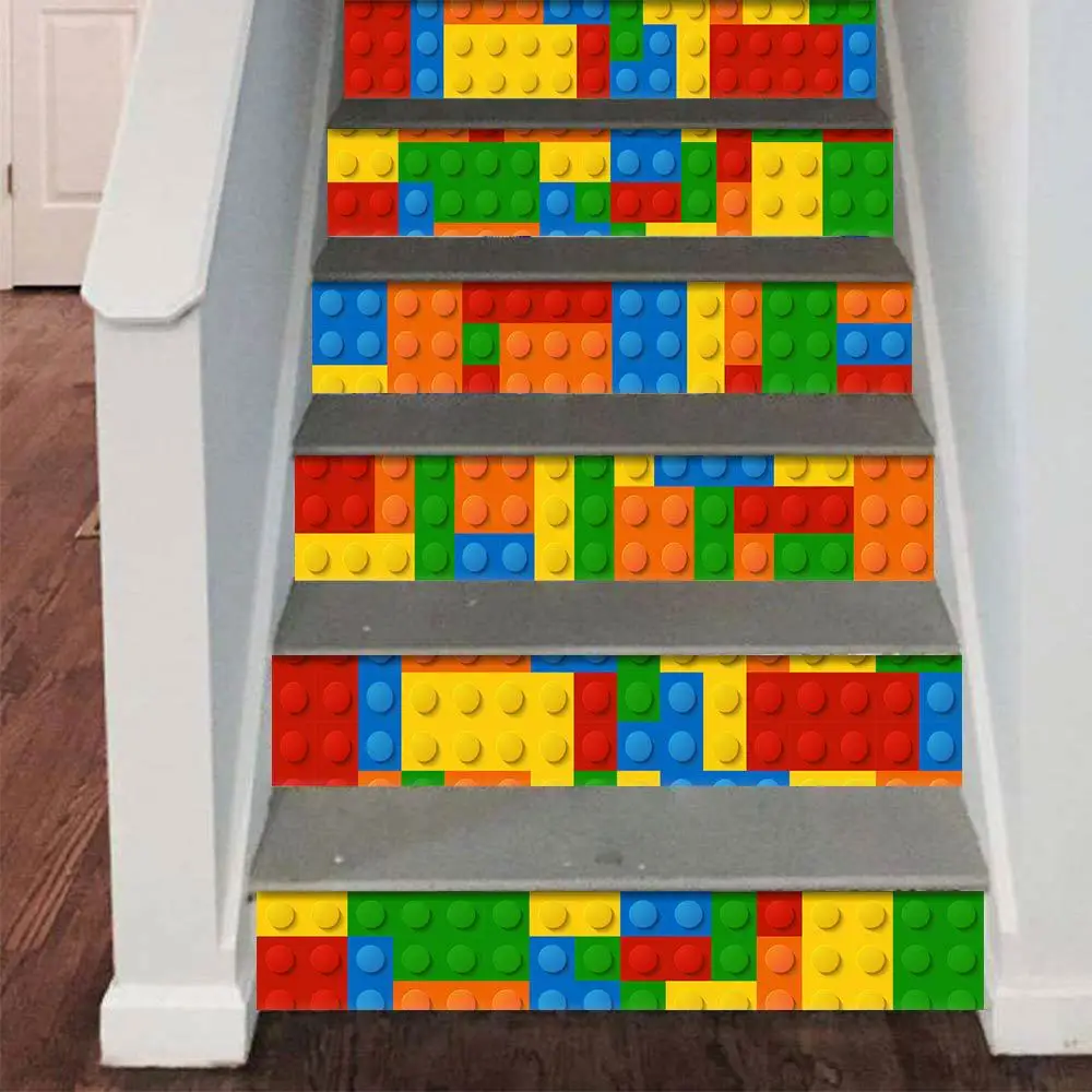 6 шт./компл. DIY Детские декоративные наклейки Lego для лестницы гостиной ПВХ