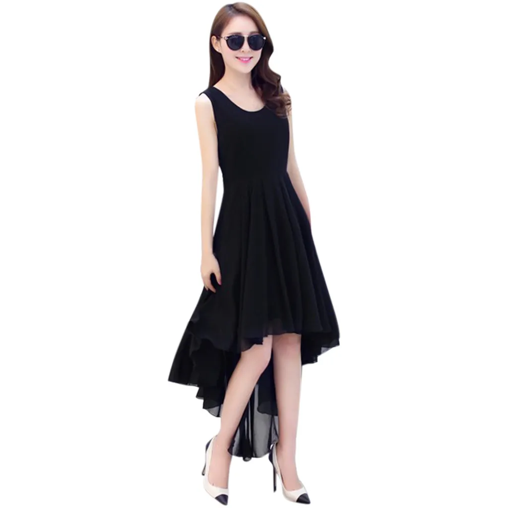 2019 женское летнее платье сексуальное без рукавов с асимметричным подолом