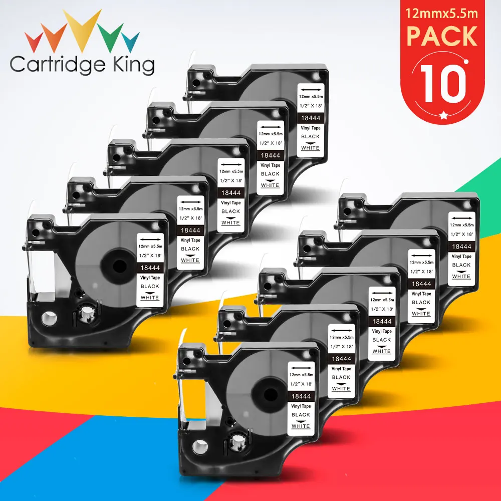

10PK 18444 Label Maker for Rhino 1000 3000 4200 5000 5200 6000 Labeling Machines Replace for Dymo Rhino IND Vinyl Labels Tape