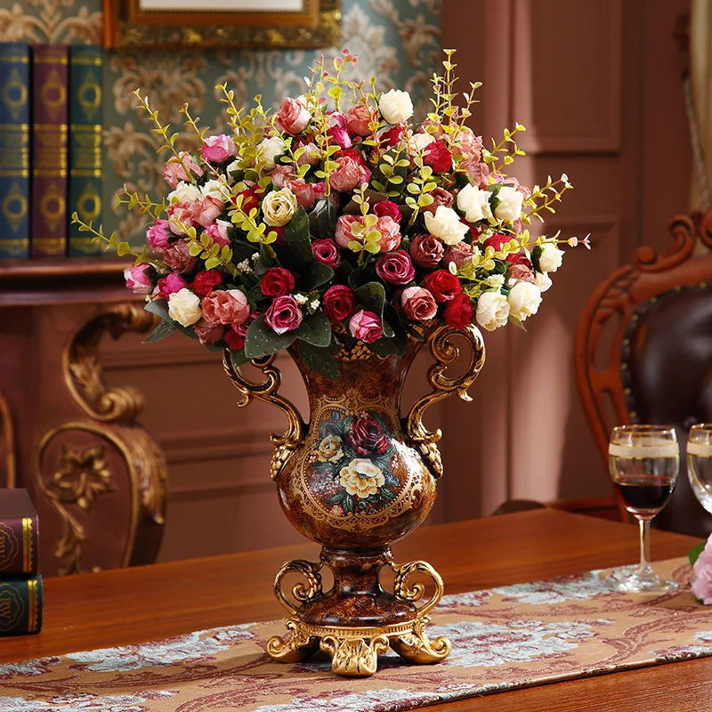 zq European-Style Living Room Decorations American Style Dining Table TV Cabinet Entrance Decoration Flower Flower Container