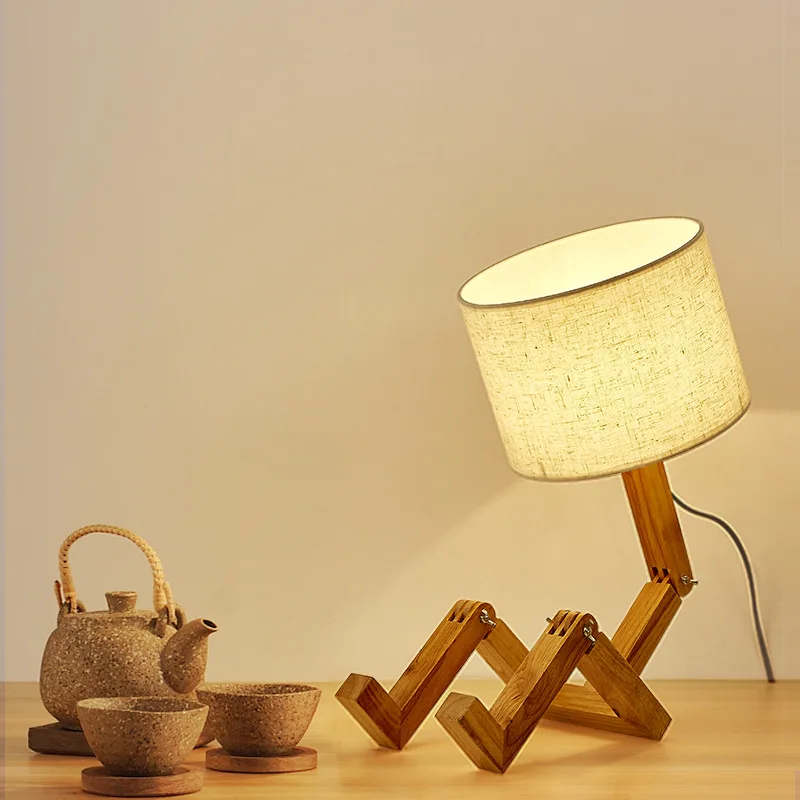 

Creative Solid Wood Humanoid Lamp Study Bedroom Bedside Wood Robot Folding LED Table Lamp Bedside Lamp