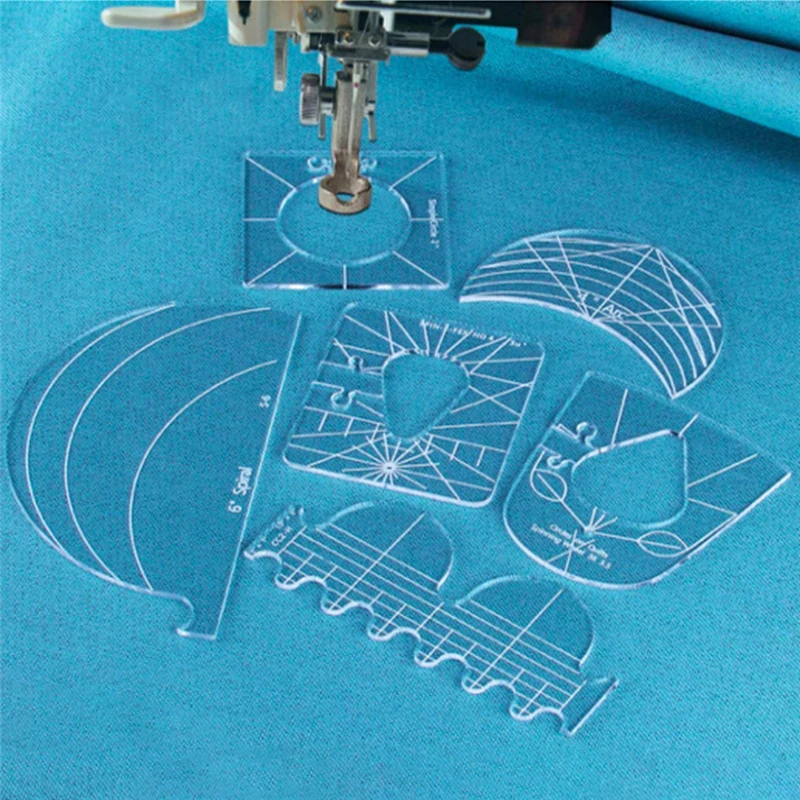 

6pcs/set Sewing Tool Beginner for Machine Free Motion Patchwork Stencil Home Acrylic Reusable Rulers Quilting Template DIY Craft
