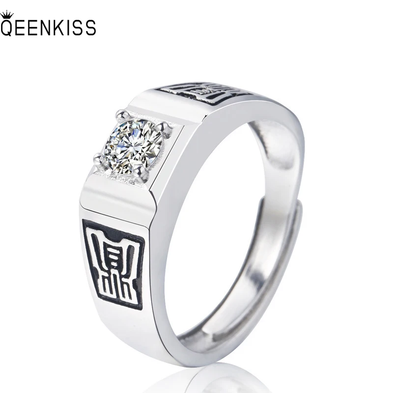 

QEENKISS RG6380 2022Fine Jewelry Wholesale Fashion Man Father Birthday Wedding Gift Square AAA Zircon 18KT White Gold Open Ring