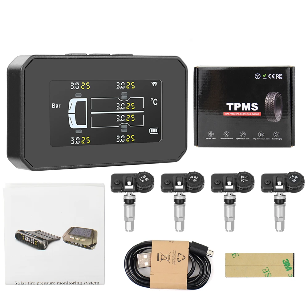 Parking Sensor Kit Universal Truck TPMS With 4 External Sensors Tire Pressure Monitor Solar Charging Monitor TMPS Tyre Pressure Sensor garage parking sensor