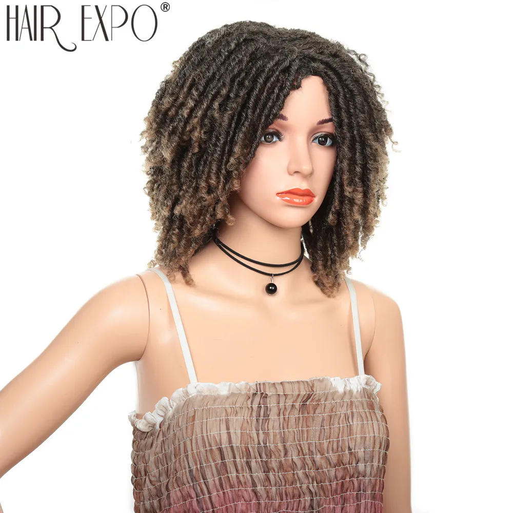 

14 дюймов короткий кудрявый парик афро-американские парики для черных женщин Ombre коричневый синтетические волосы для ежедневного макияжа во...