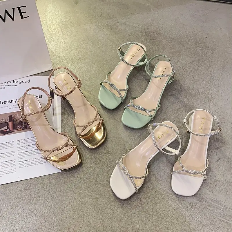 

Summer new joker square thick with fashion high-heeled sandals sandalias mujer 2021