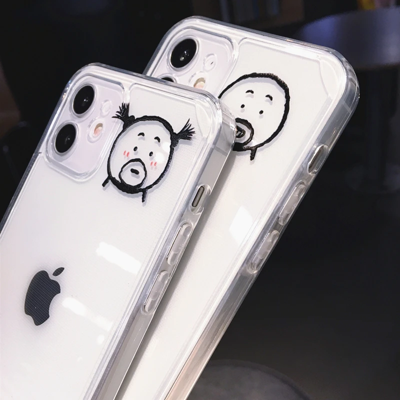 

Funny Cute Cartoon Couple Boy Girl Clear Phone Case For iPhone 12 Pro MAX Mini 11 XS XR X 7 8 Plus SE2020 Transparent Soft Cover