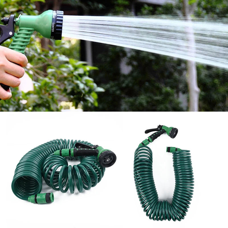 

15M GREEN PROF RETRACTABLE COIL HOSE PIPE GARDEN WATERING SPRAY GUN 50 50ft R1
