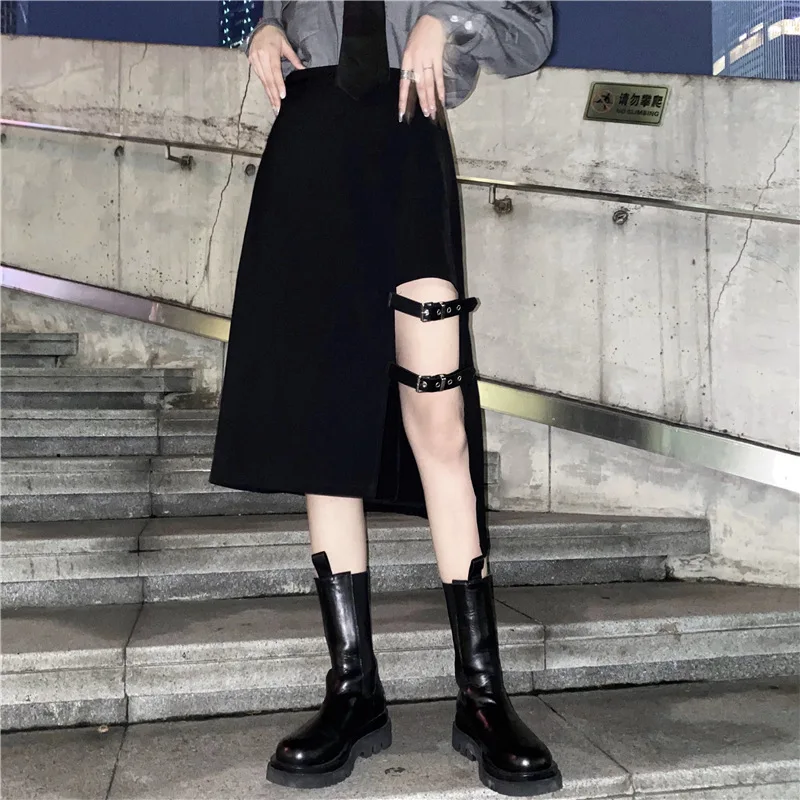 

GothGotik Gothic Harajuku Sexy Slit Asymmetrical Bodycon Dragon Print Black Skirt For Women Summer Casual Streetwear Fashion
