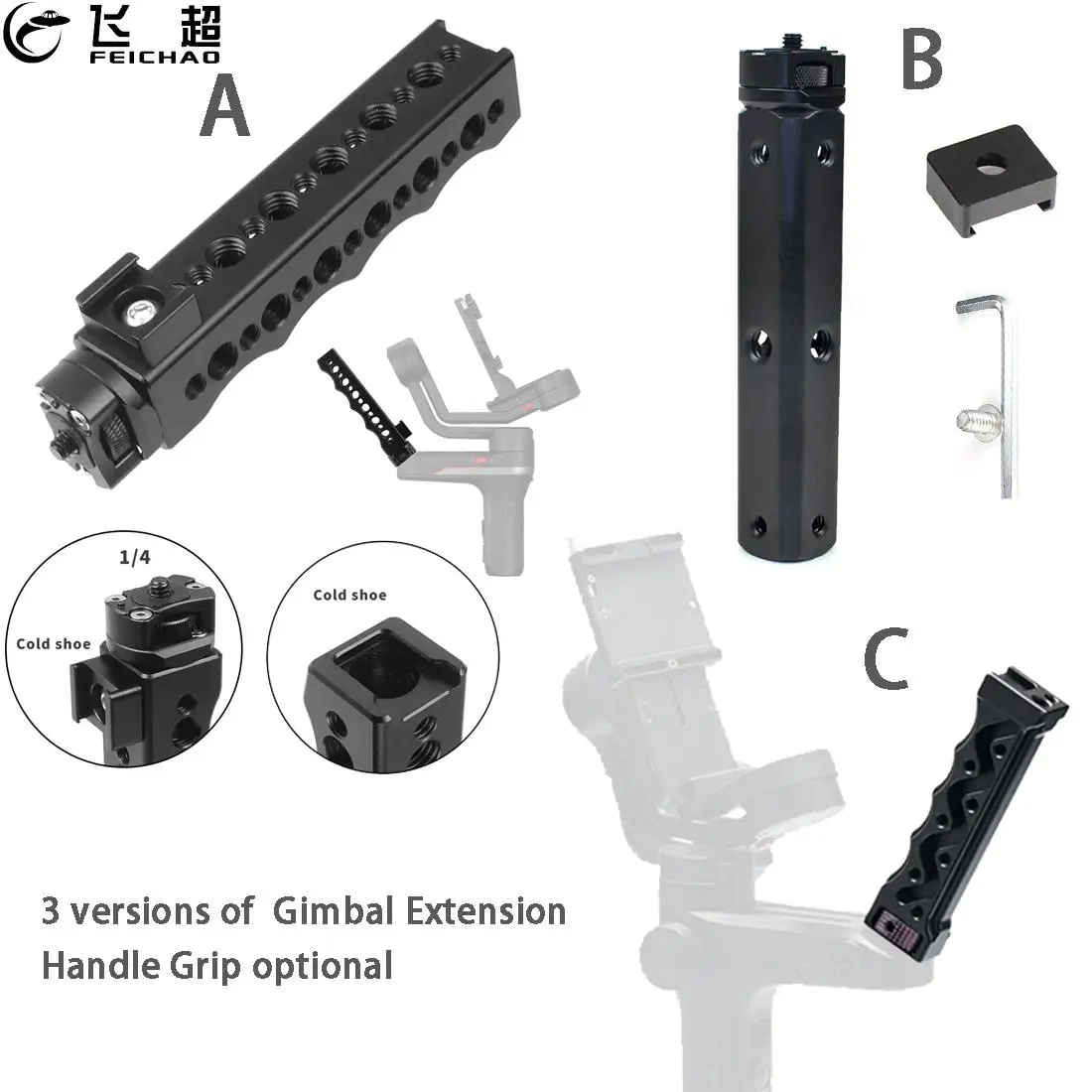 

Handheld Gimbal Extension Handle Grip Extender 3/8 1/4 Hole Mount Handlebar Cheese Rod for Zhiyun Weebill Lab Camera Stabilizer​