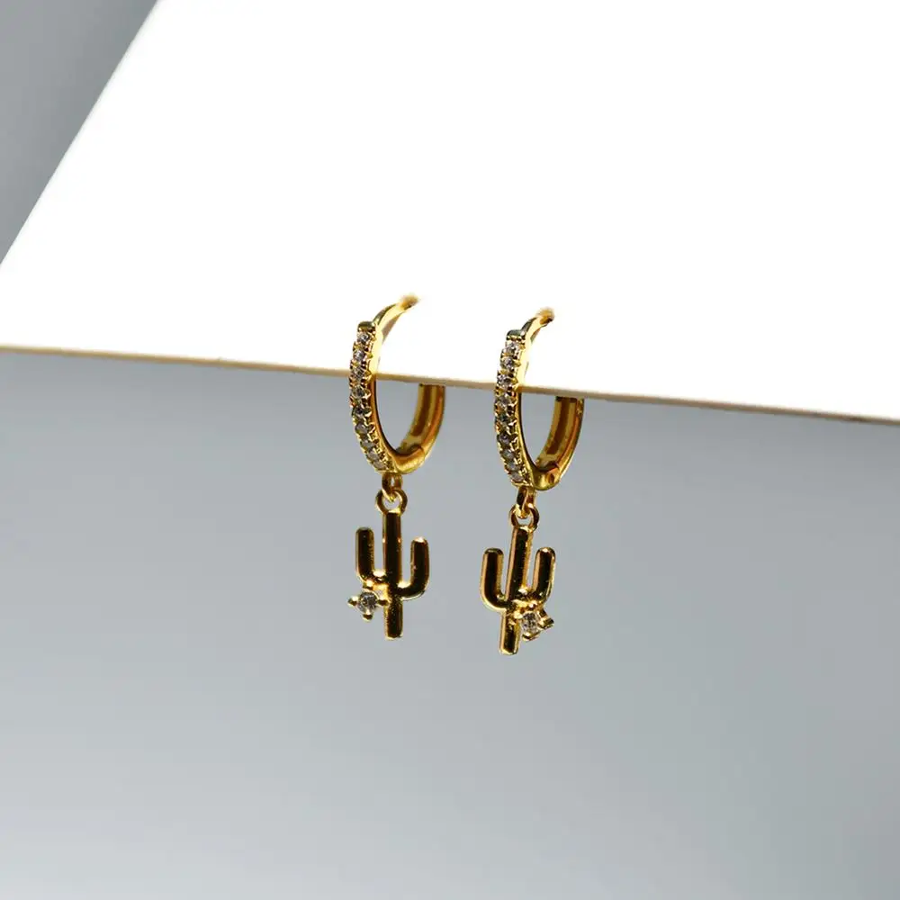 Серьги из стерлингового серебра 925 пробы модные милые кактус короткие Висячие