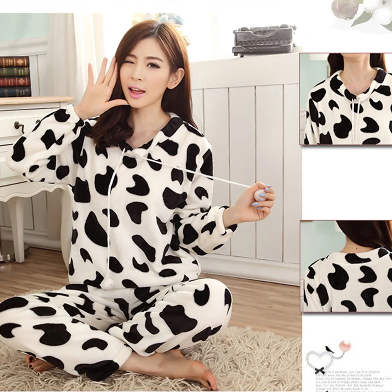 женская пижама теплая Осенне зимние женские пижамы фланелевые с животными из