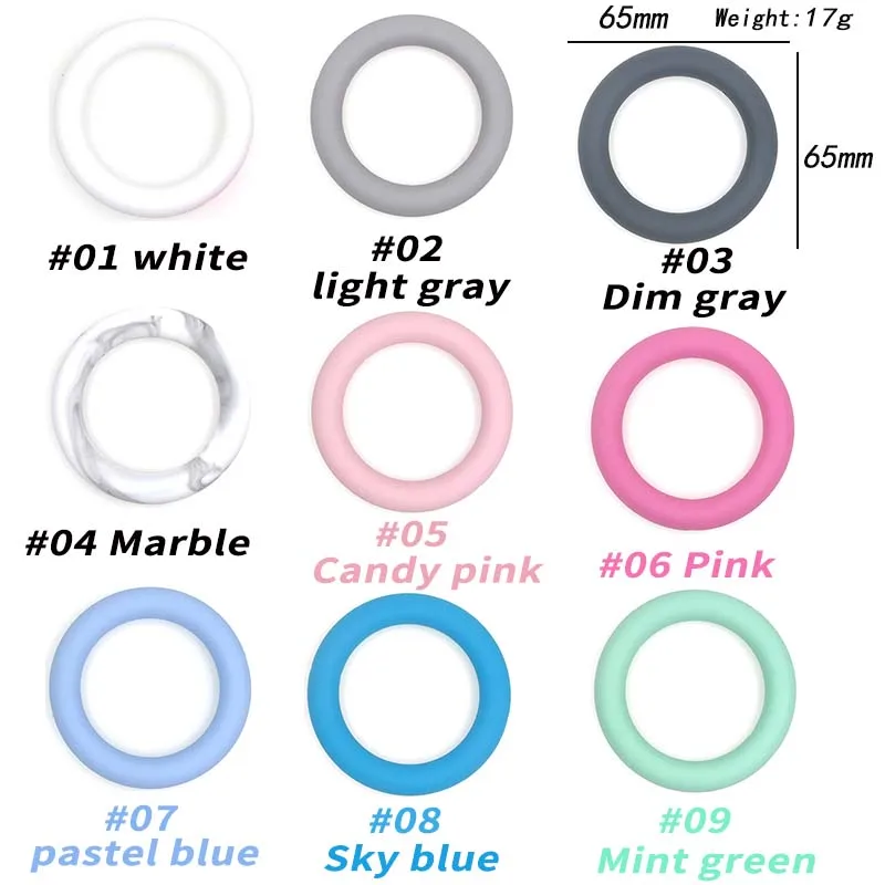 Kovict-Anillo de silicona para dentici&oacute;n de beb&eacute;, mordedor de 65mm con agujero, cuentas de dentici&oacute;n infantil para collar, accesorios de juguete, 5 piezas-2