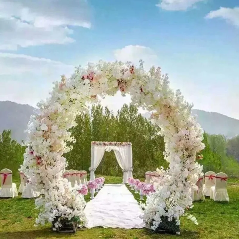 

O Shape Wedding Center Pieces Metal Wedding Arch Door Hanging Garland Flower Stands With Cherry Blossoms For Wedding Event Decor