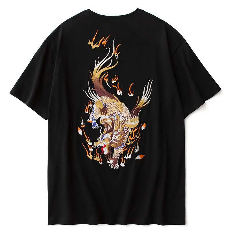 

Wimilous Men's T-shirt Chinese Styles Embroidered Chinese Fashion Baggy Half-Sleeve New Short-Sleeve