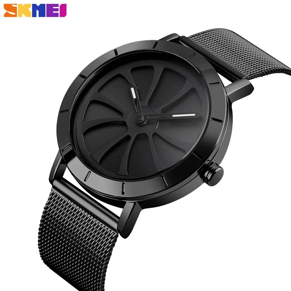 

Full Black 3D Creative Watch Men Watches Turntable Rotating Dial Mens Watches Male Wristwatch Rotation Man Clock reloj saat todo