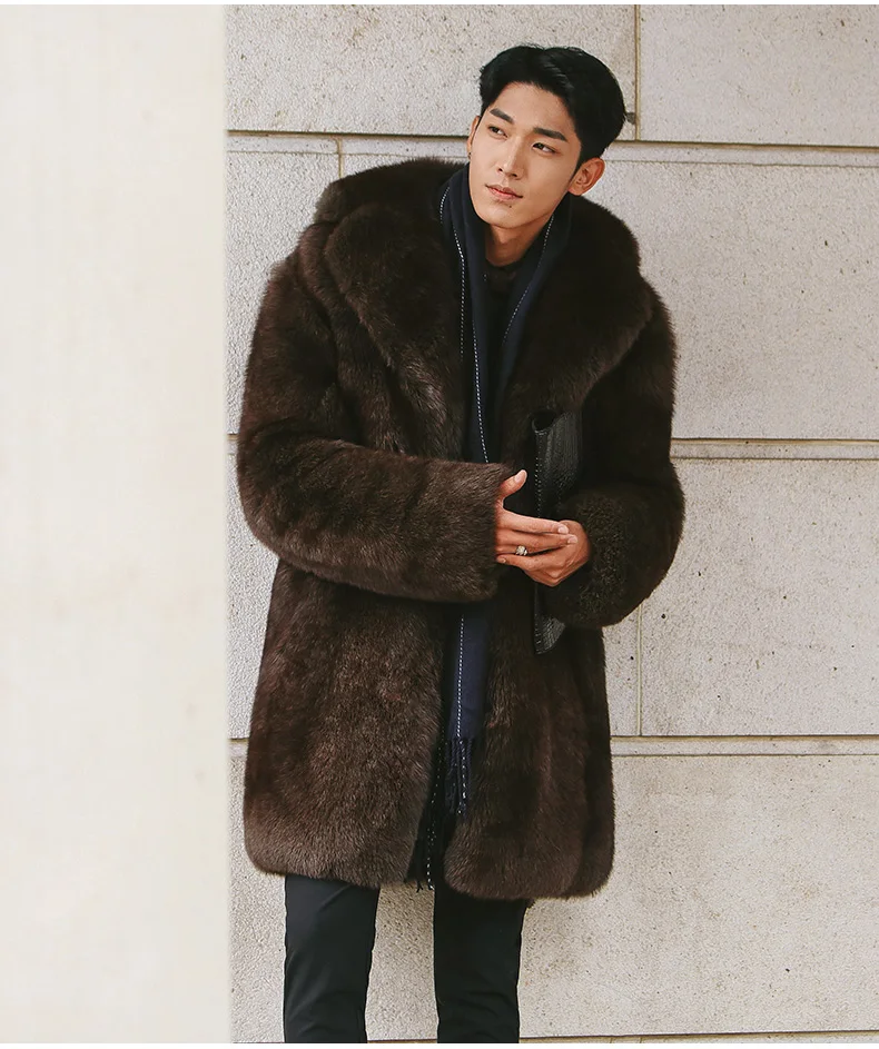 Новый Для мужчин теплая шуба из натурального Лисьего меха с длинными со строгими