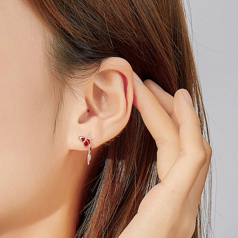 

Lucky Koi Red Enamel Stud Earrings Fish Ear Studs Valentine's Day Jewellery Gift for Women Girls