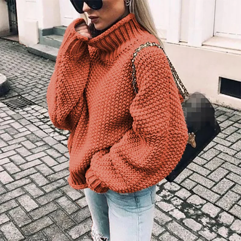 Autumn Winter Loose Khaki Sweater Women Knitted Jumpers Pullover Ladies Warm Thick Harajuku Oversized Turtleneck Female | Женская одежда