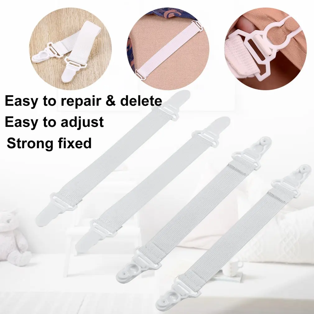 

4pcs White Skid 4 x20cm Portable Elastic Band Retaining Clip Bed Sheet Fasteners Household Tablecloths Fixed Clip Blankets Clamp