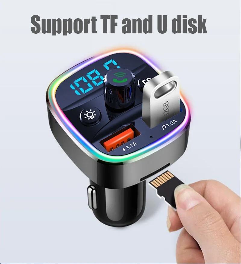 FM-передатчик Bluetooth 5 0 автомобильное зарядное устройство адаптер Цветной