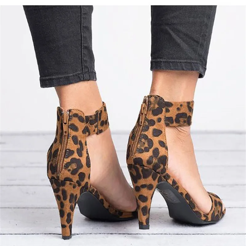 

Women Sandals Elegant High Heels Sandals Shoes Women Plus Size 43 Peep Toe Summer Sandalias Mujer 2019 New Leopard Heel Shoes