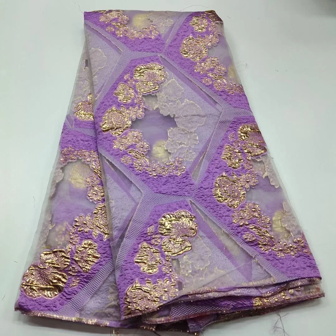 

2022 High Quality African Hot Seling Gilding Jacquard Lace Fabric 3DEmbroidery Brocade French Tulle For Woman Party Material