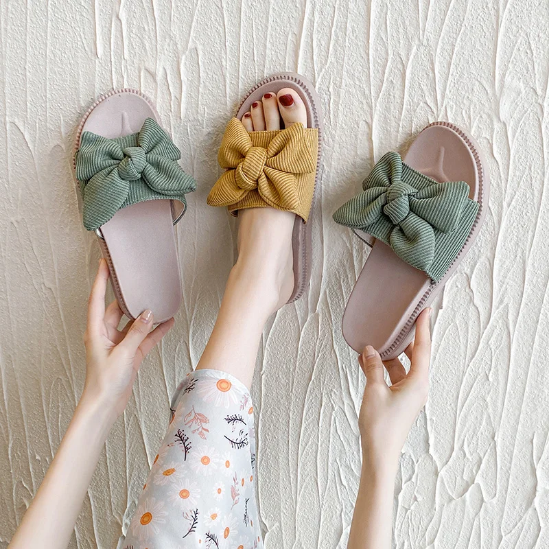 

Med Slippers Casual Female Shoes Platform Slides Butterfly-Knot Luxury 2021 Flat Fashion Butterfly-knot PU Butterfly-Knot Flat S
