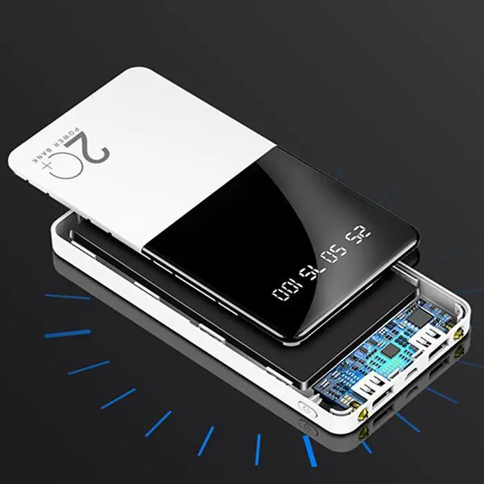 Ультра-тонкий 20000mAh банк питания 5V2A Портативное зарядное usb-устройство цифровой повербанк для Xiaomi Mi 9 iPhone внешний аккумулятор банк питания