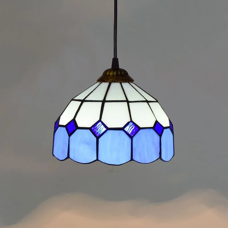 

20cm Blue Mediterranean Creative Restaurant Bar Club Internet Cafe Aisle Corridor Balcony Small Droplight Glass Lamp