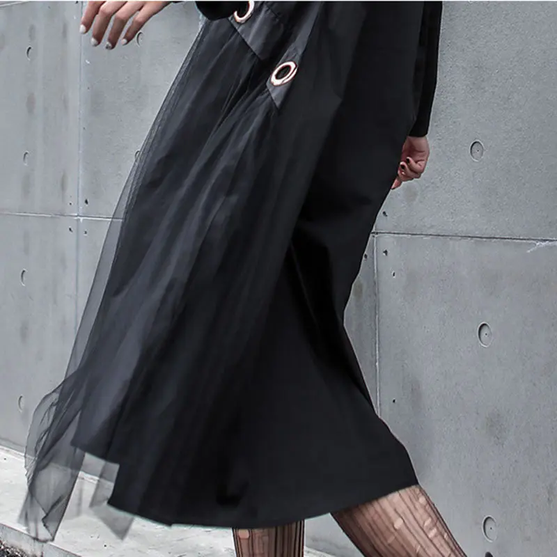 Гофрированный С Сеткой женское платье Корея Мода Новый отложной воротник