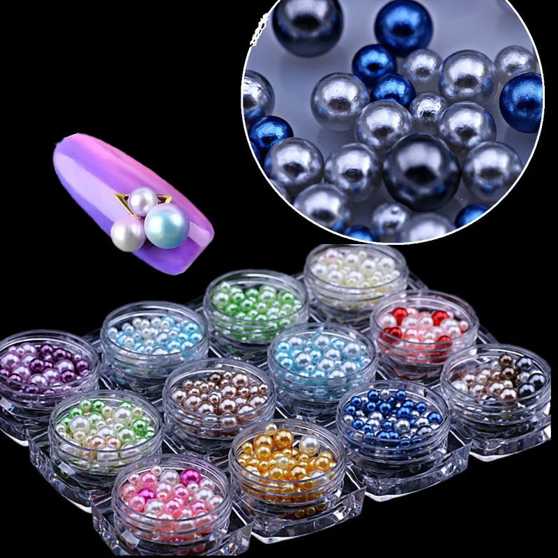 12 Color Mobile Phone DIY Accessories Colored Large and Small Pearl Ornaments Candy Ball Nail Art  Candy Ball Nail Accessories