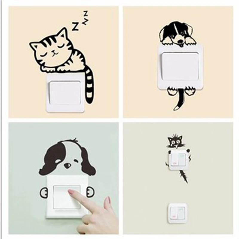 Наклейка на выключатель света милые животные слон кошка панда жираф съемная