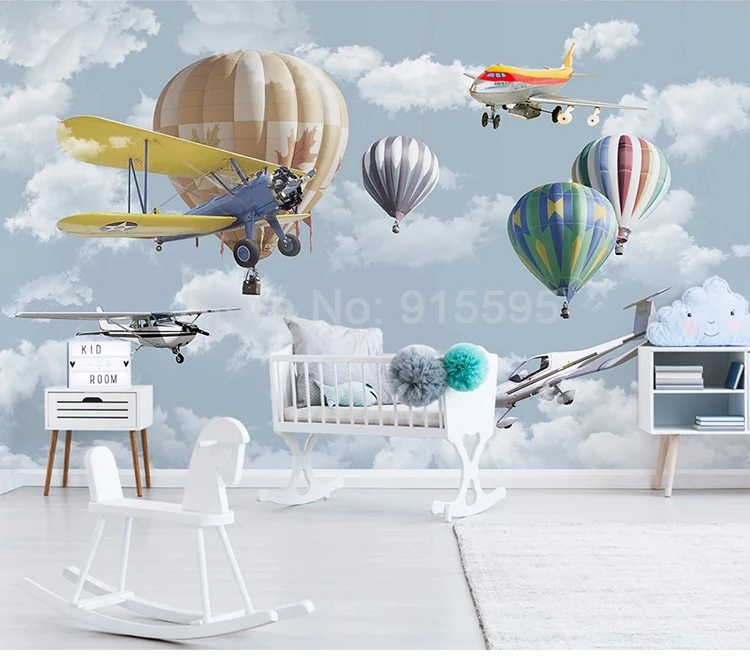 Пользовательские 3D фото обои мультфильм самолет воздушный шар детская спальня Детский сад стены постер для декораций росписи Papel де Parede