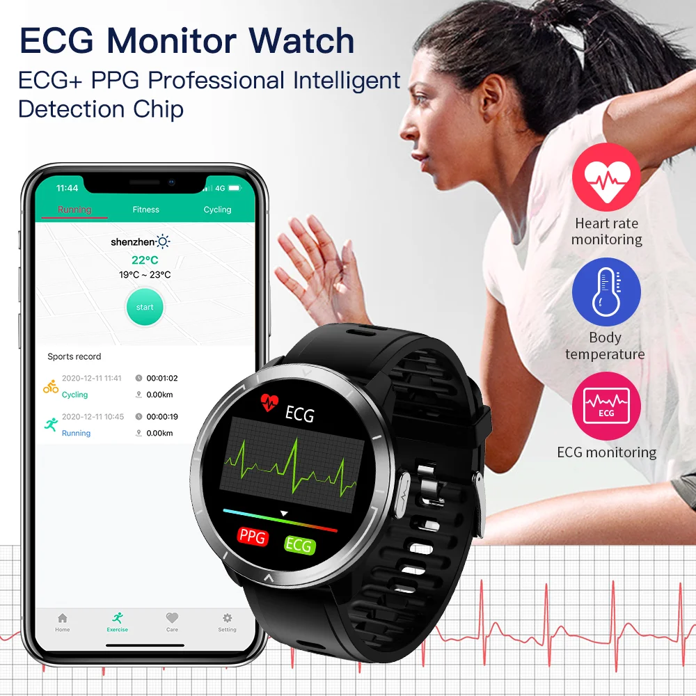 

ECG PPG Smart Watch Men 24H Body Temperature 1.3" OLED Screen Smartwatch Blood Pressure Oxygen Heart Rate Monitoring Bracelet